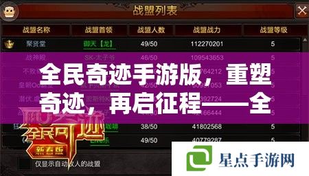 全民奇跡手游版，重塑奇跡，再啟征程——全面攻略指南